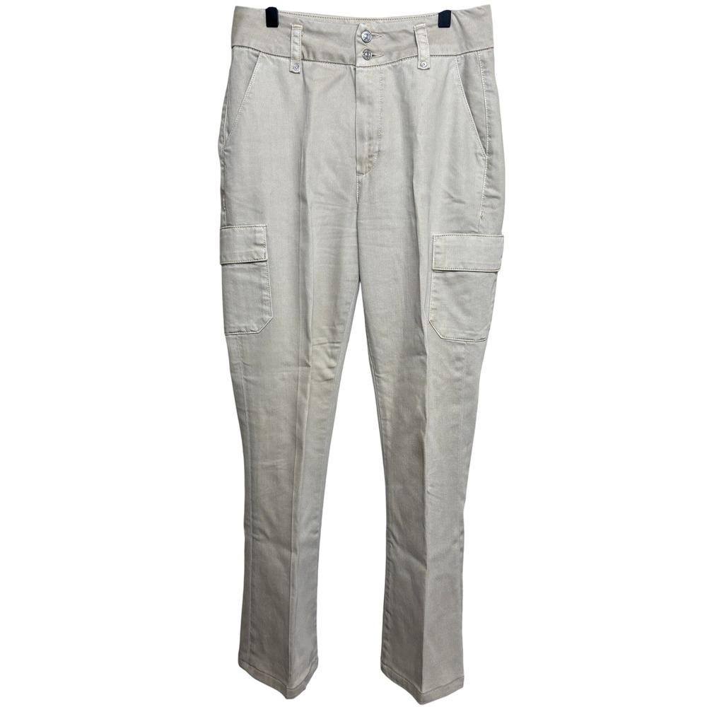 Paige Stone Beige Tapered Flap Pockets Utility Cargo Trousers Pants  Womens 27‎